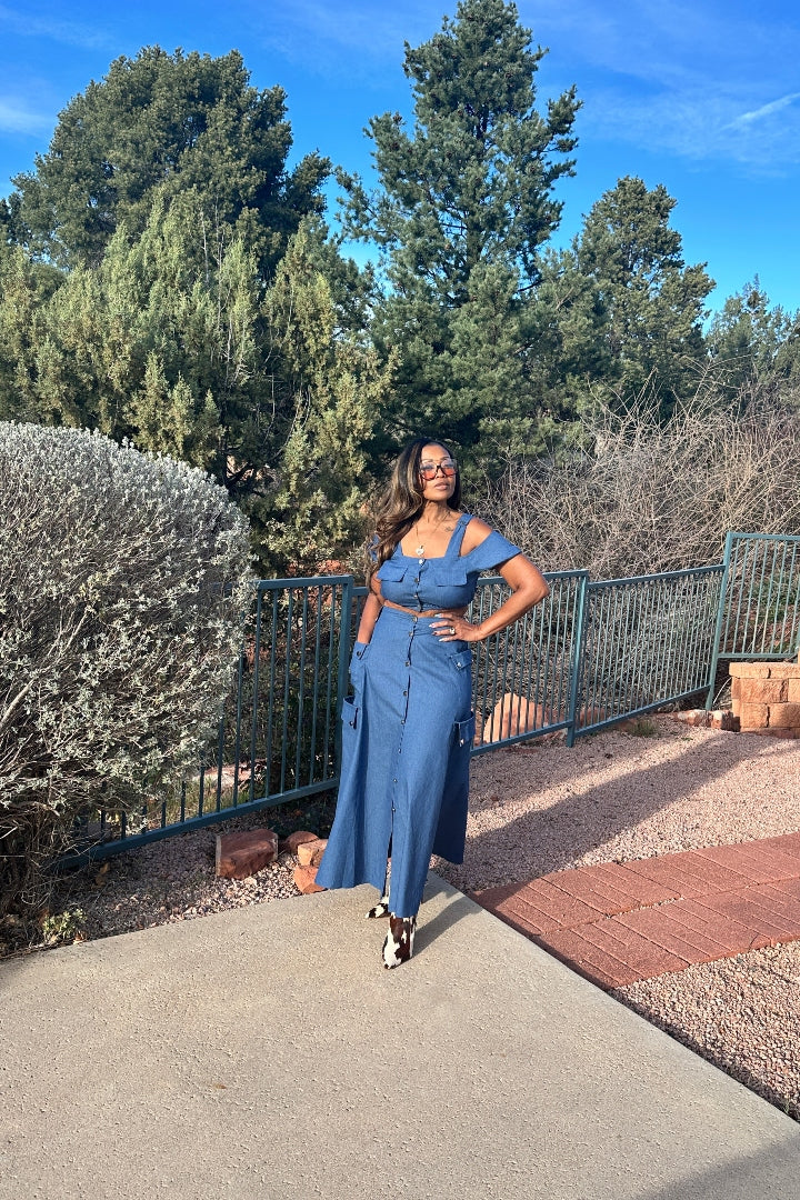 Southern Belle 2 pc Button Front Denim Skirt Set