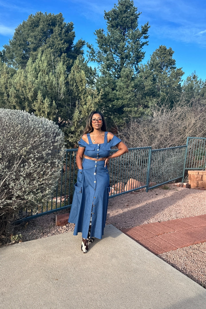 Southern Belle 2 pc Button Front Denim Skirt Set