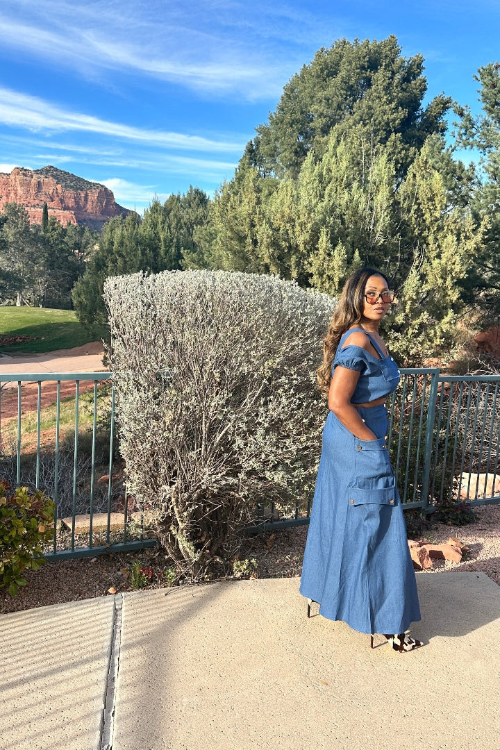 Southern Belle 2 pc Button Front Denim Skirt Set