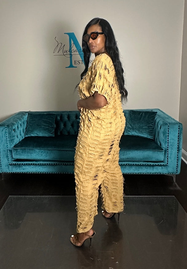 Pre-Order Denim Distressed Harem Romper Caramel Ships 8/27