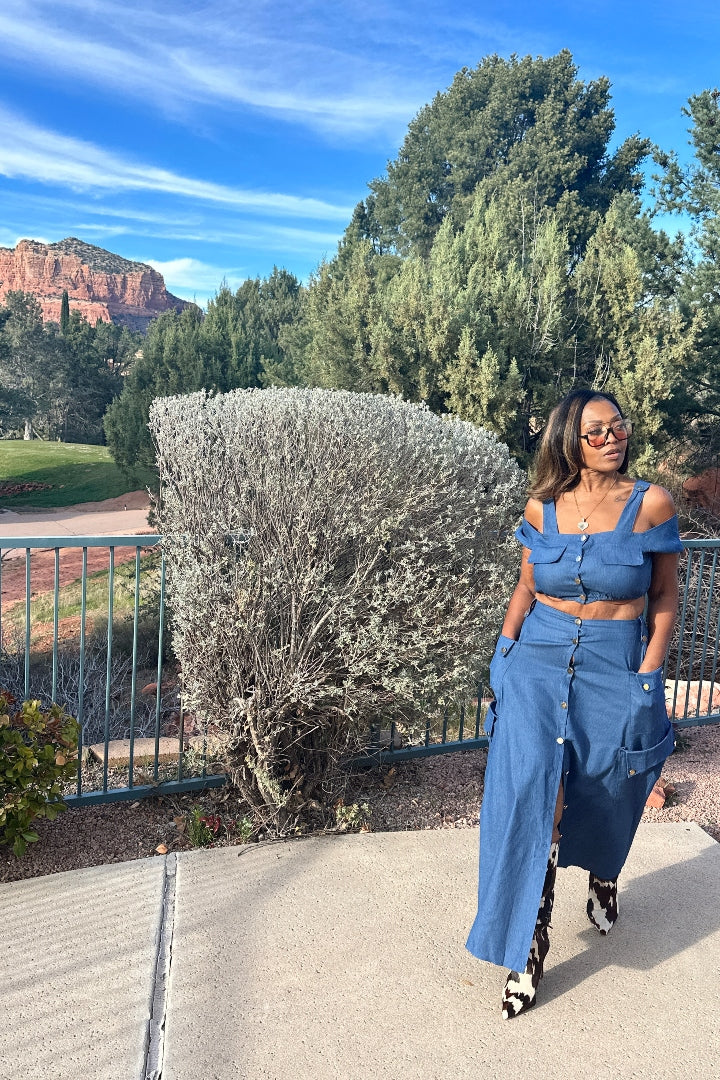 Southern Belle 2 pc Button Front Denim Skirt Set