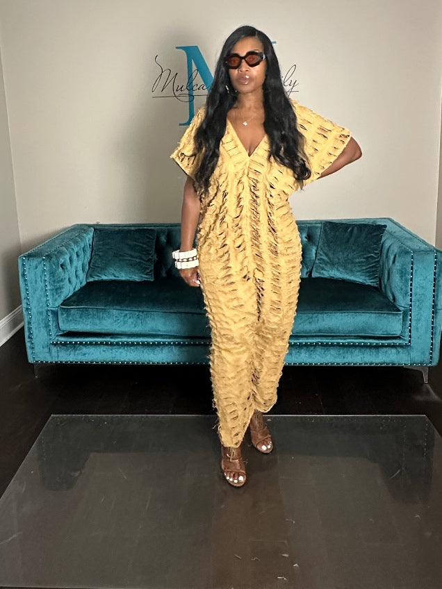 Pre-Order Denim Distressed Harem Romper Caramel Ships 8/27