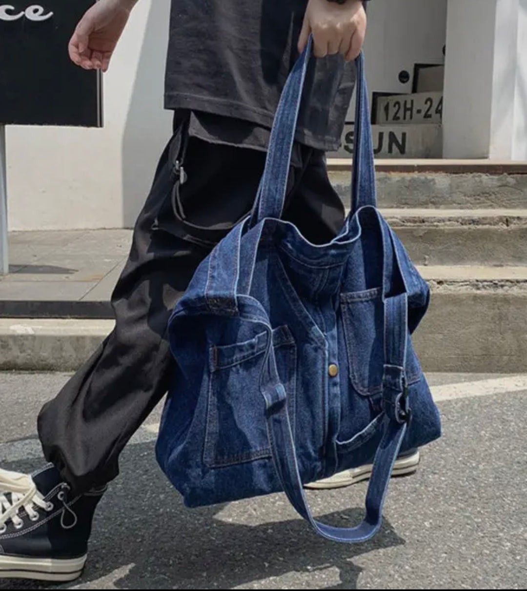 Denim Oversized Tote with Adjustable strap Light Denim