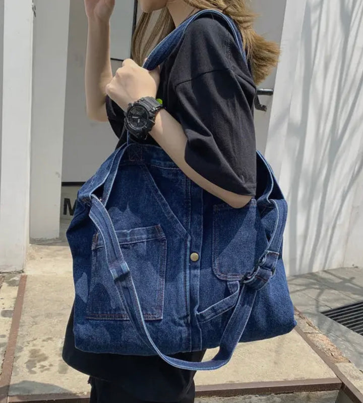 Denim Oversized Tote with Adjustable strap Light Denim