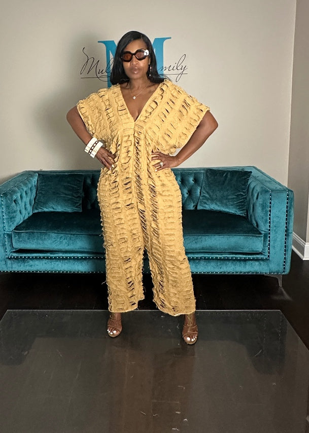 Pre-Order Denim Distressed Harem Romper Caramel Ships 8/27