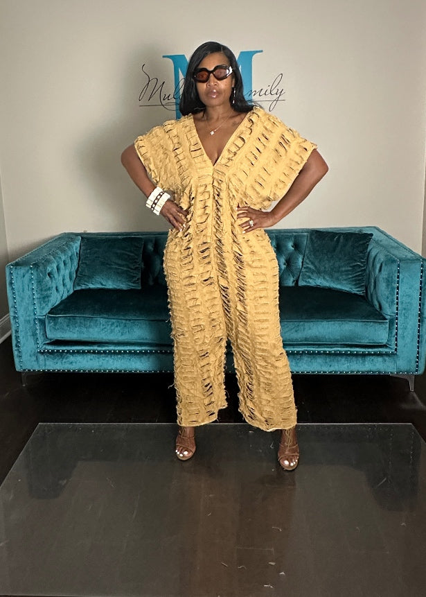 Pre-Order Denim Distressed Harem Romper Caramel Ships 8/27