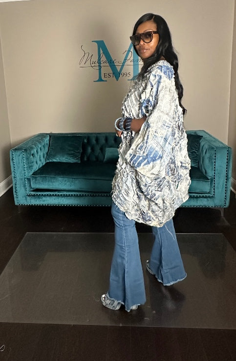 Acid Washed Denim Distressed  Top Ships 9/24