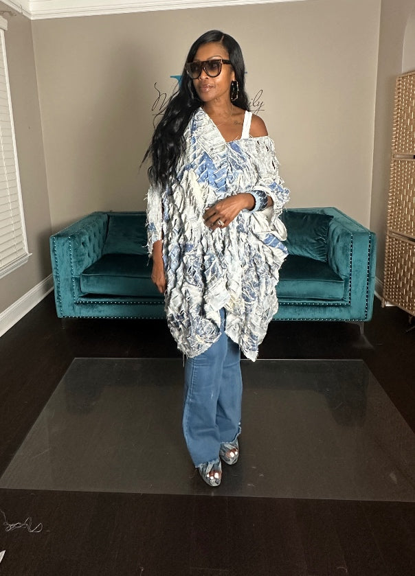 Acid Washed Denim Distressed  Top Ships 9/24