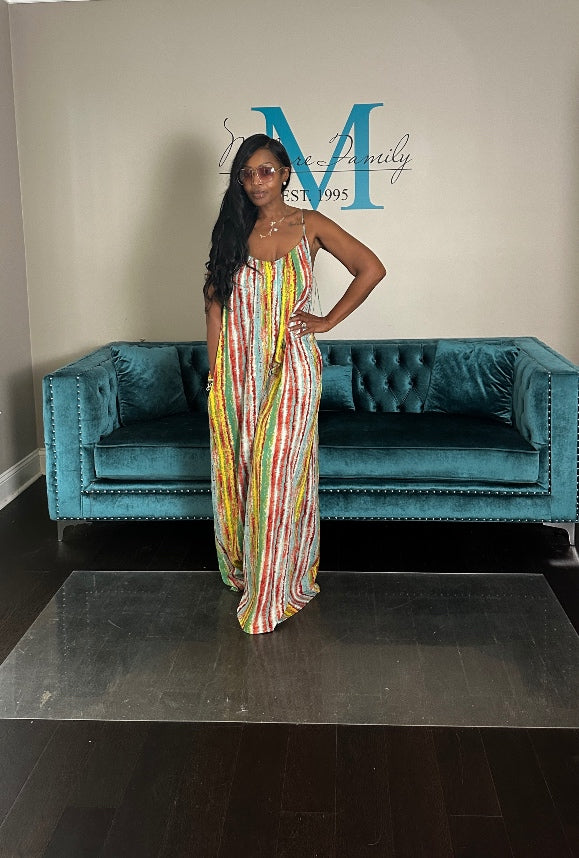 Summer Breeze Multicolor Striped Flowing Jumpsuit