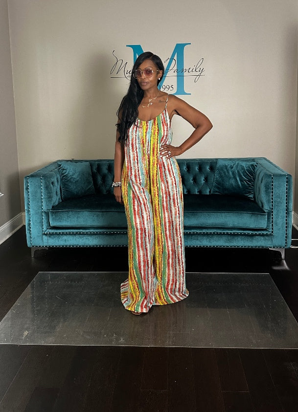 Summer Breeze Multicolor Striped Flowing Jumpsuit