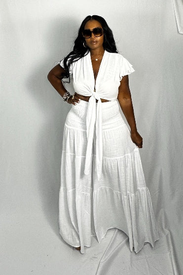 Summer White Linen 2 pc wide legged layered pant set