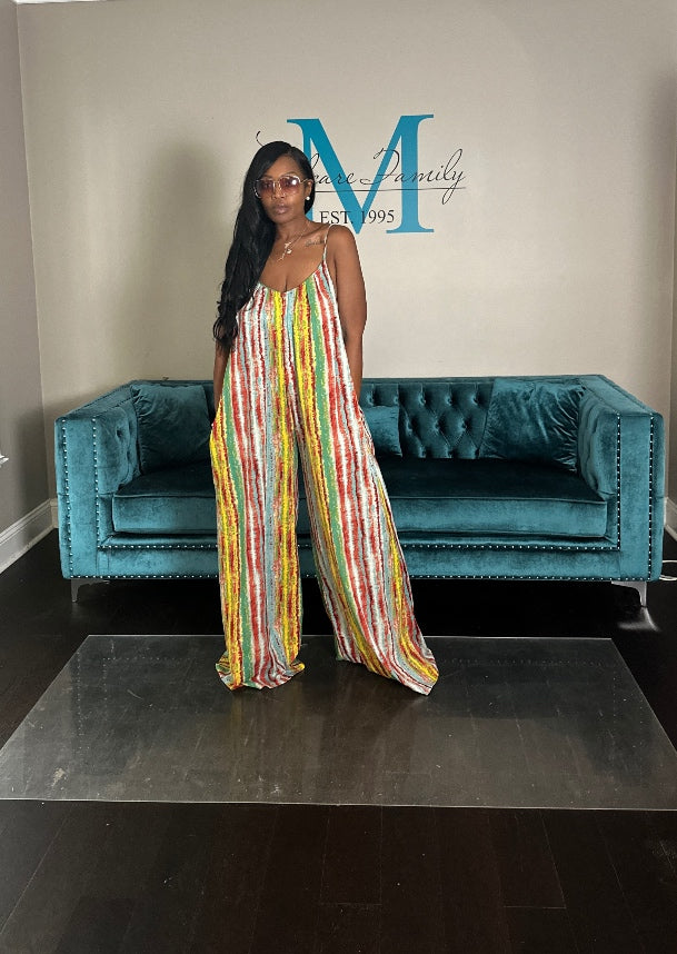 Summer Breeze Multicolor Striped Flowing Jumpsuit