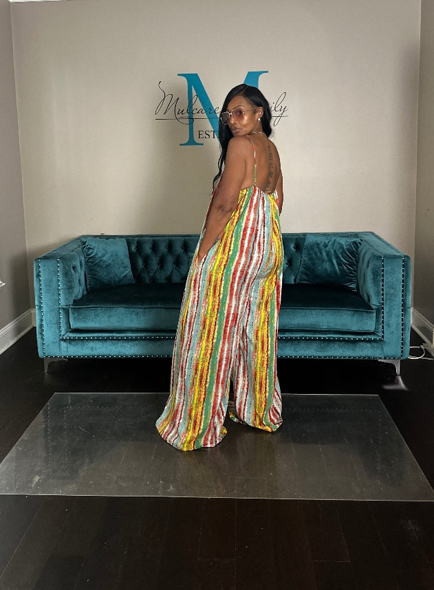 Summer Breeze Multicolor Striped Flowing Jumpsuit
