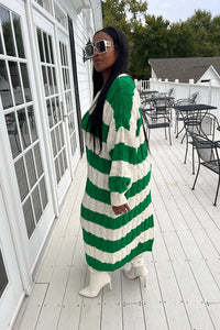 Emerald Green and Cream Cable Knit Sweater Dress