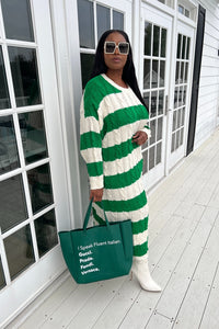 Emerald Green and Cream Cable Knit Sweater Dress