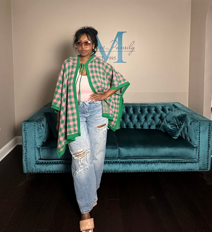 Pink and Green Blend Hooded Poncho