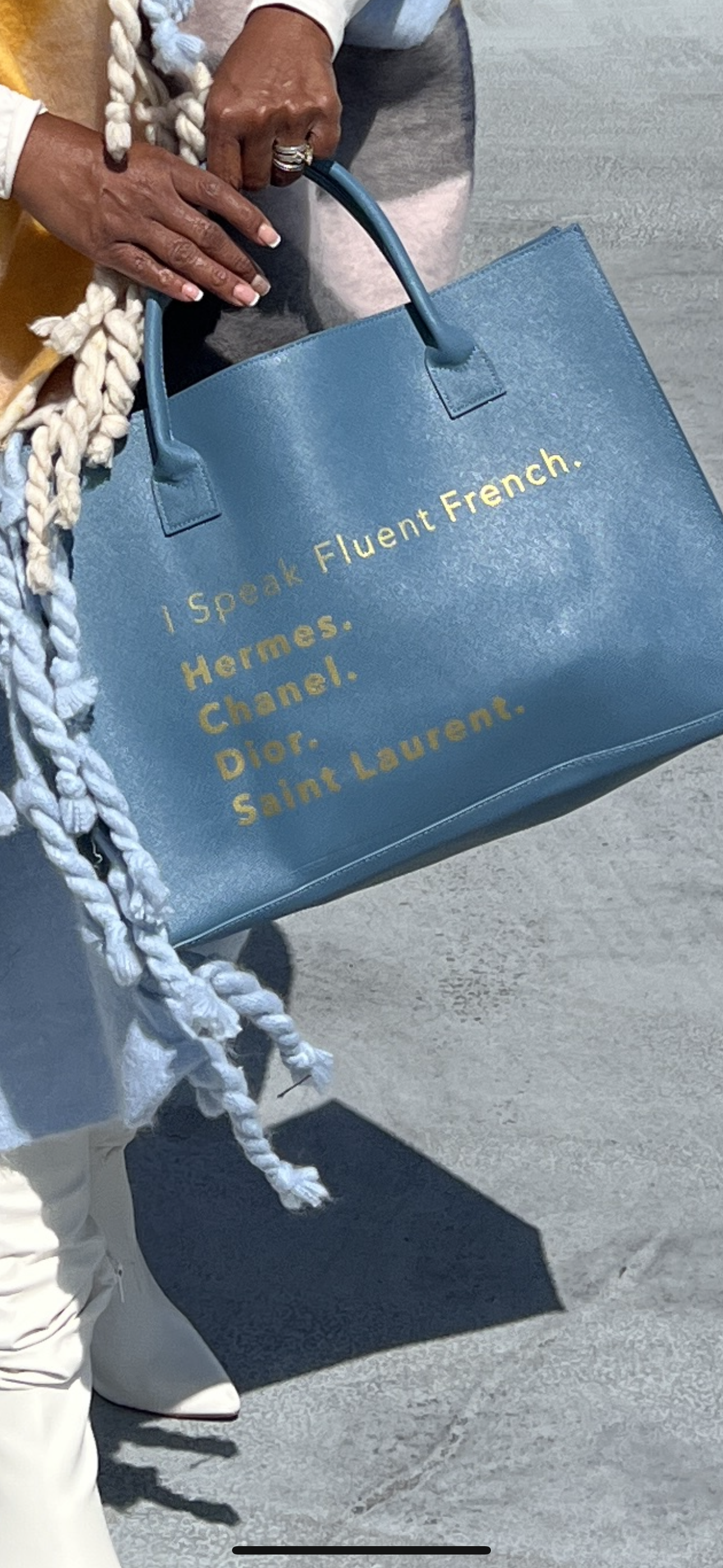 Fluent French Vegan Leather Tote Denim Blue with Gold Writing – All Diva  Things