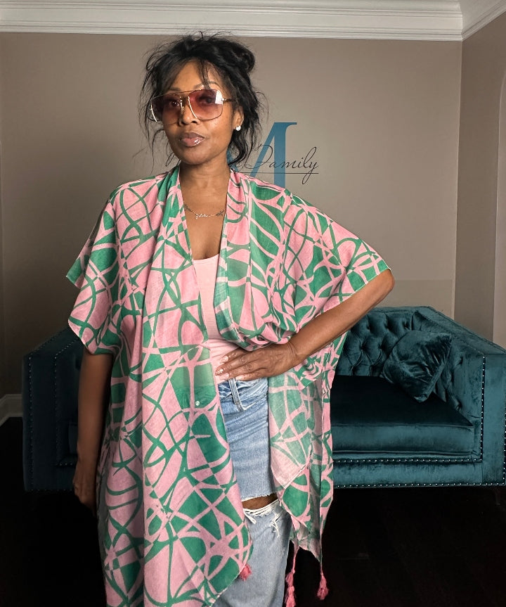Pink and Green Open Front Duster