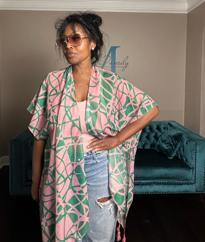 Pink and Green Open Front Duster