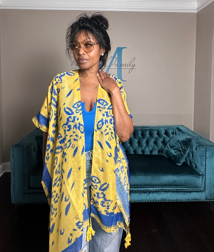 Royal Blue and Yellow Open Front Duster