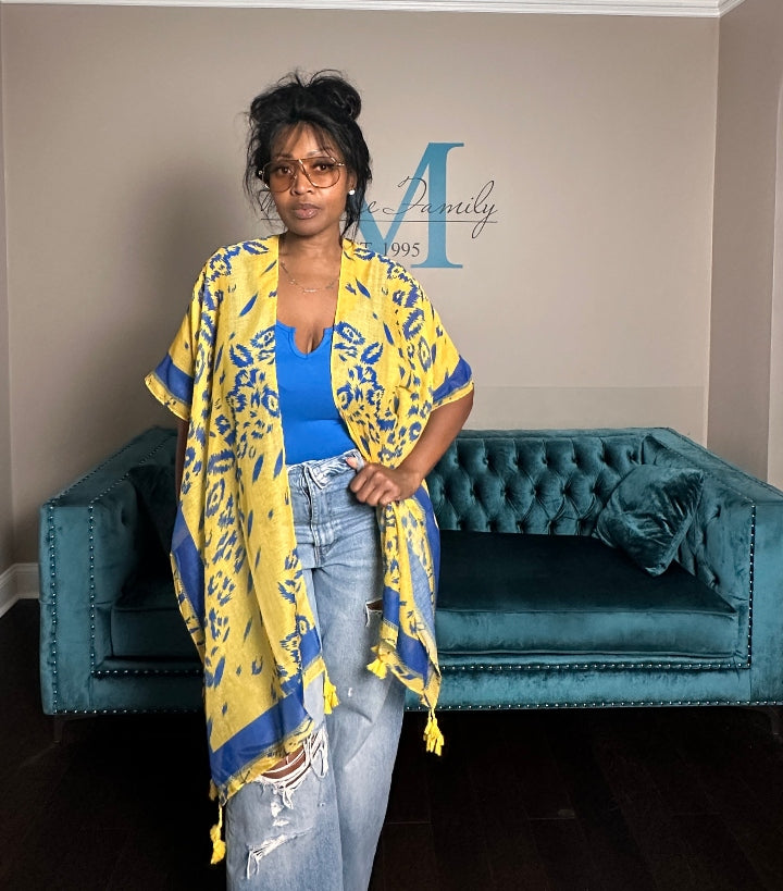 Royal Blue and Yellow Open Front Duster