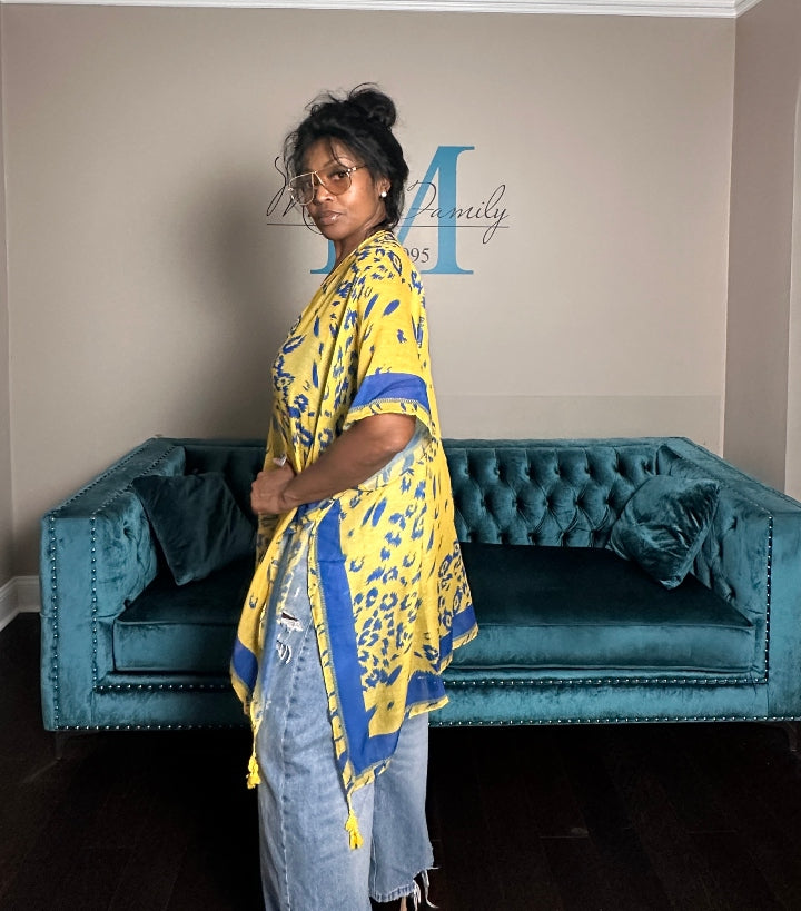 Royal Blue and Yellow Open Front Duster