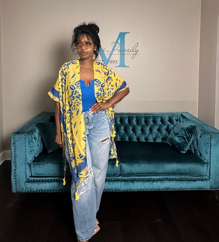 Royal Blue and Yellow Open Front Duster