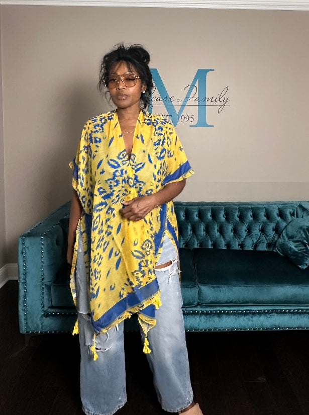 Royal Blue and Yellow Open Front Duster