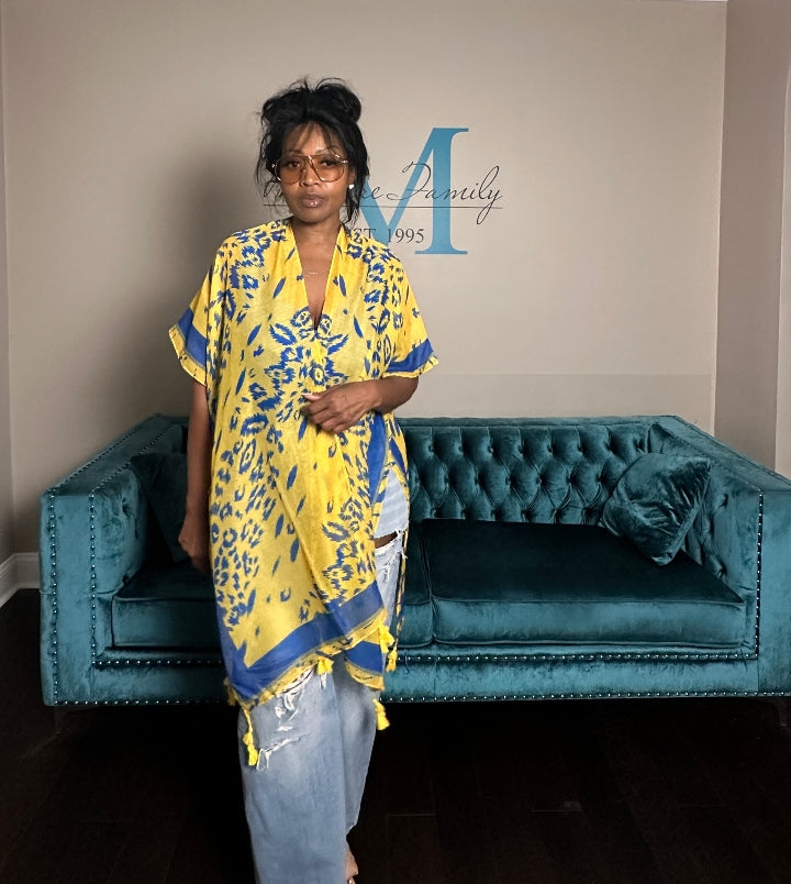 Royal Blue and Yellow Open Front Duster