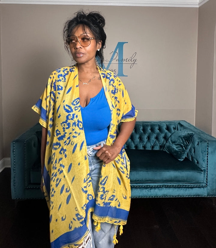 Royal Blue and Yellow Open Front Duster
