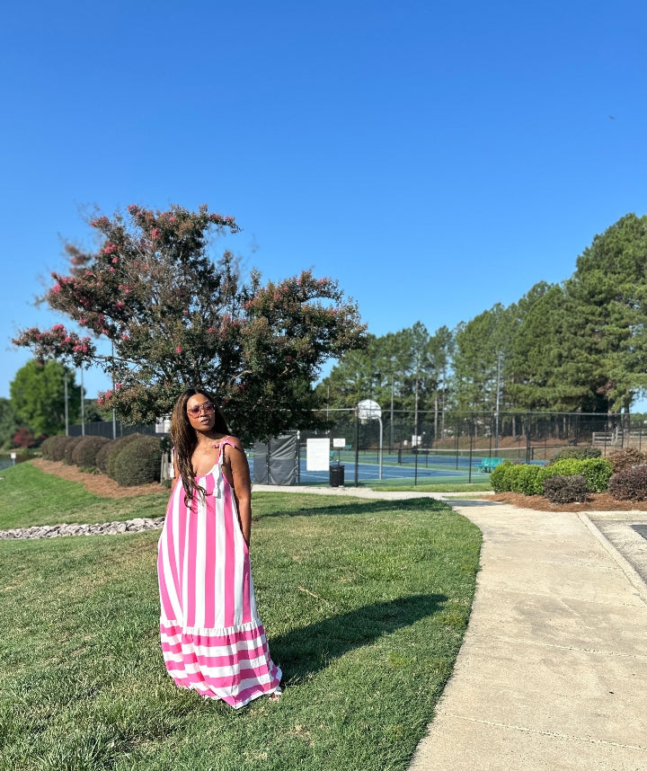 pink and white striped maxi dress This & That Dress, Stripe Chic Soul Stripe design Beauty In Stripes Maxi Dress