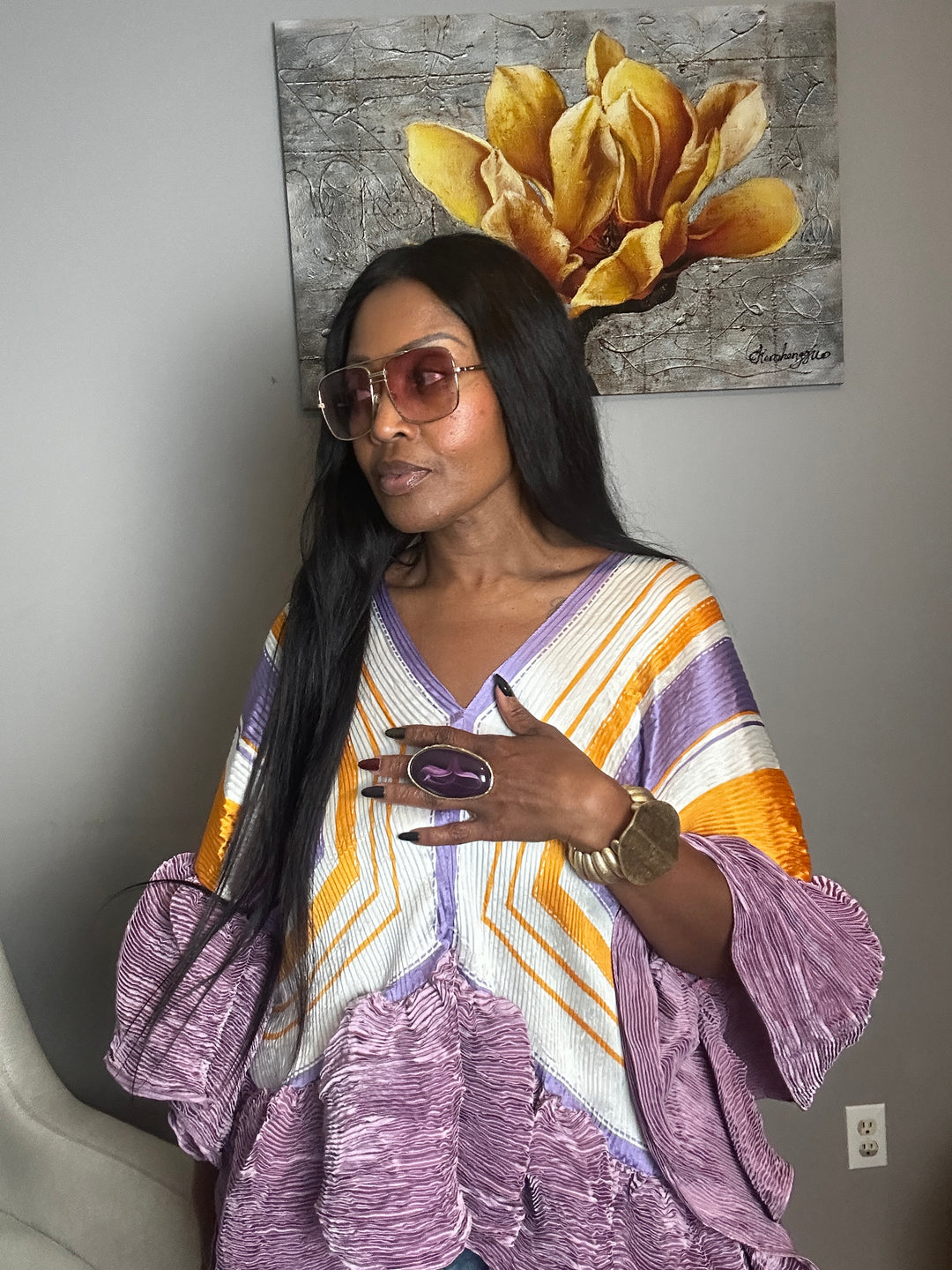 So Fancy  Ruffled Top - Lavender and Orange Blend