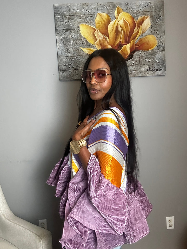 So Fancy  Ruffled Top - Lavender and Orange Blend