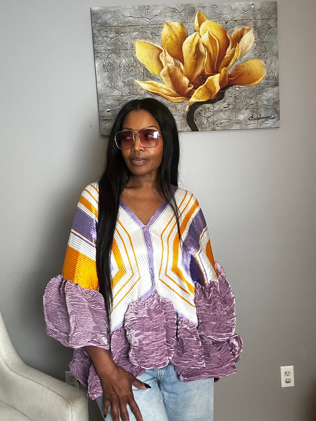 So Fancy  Ruffled Top - Lavender and Orange Blend