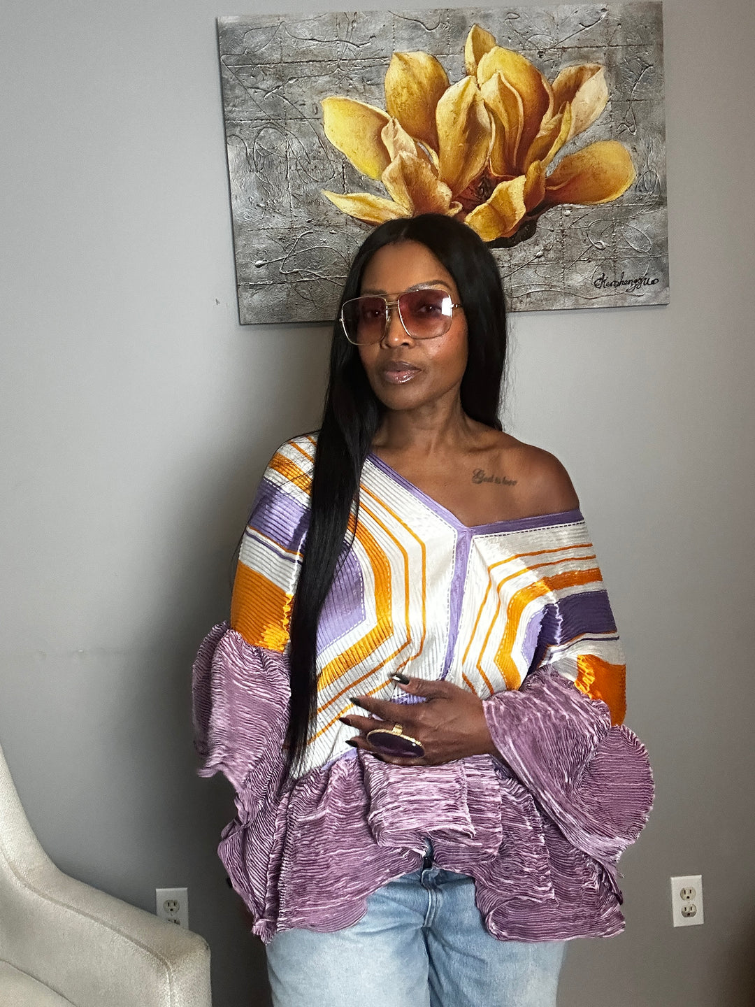 So Fancy  Ruffled Top - Lavender and Orange Blend