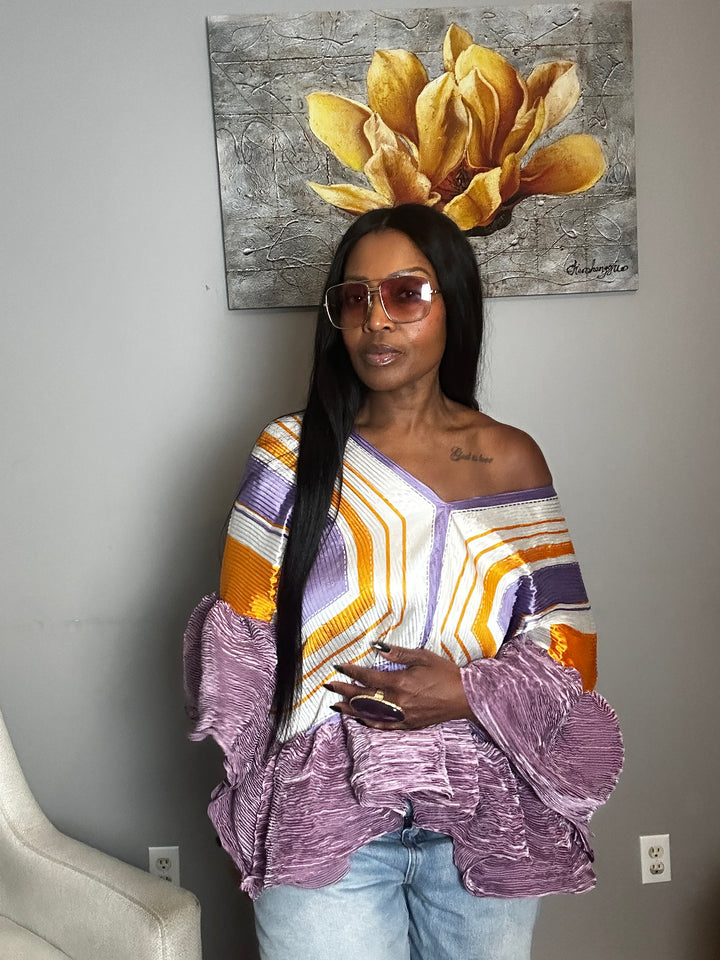 So Fancy  Ruffled Top - Lavender and Orange Blend
