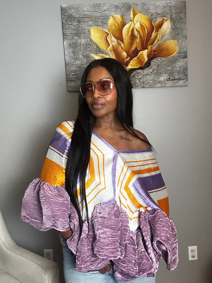 So Fancy  Ruffled Top - Lavender and Orange Blend