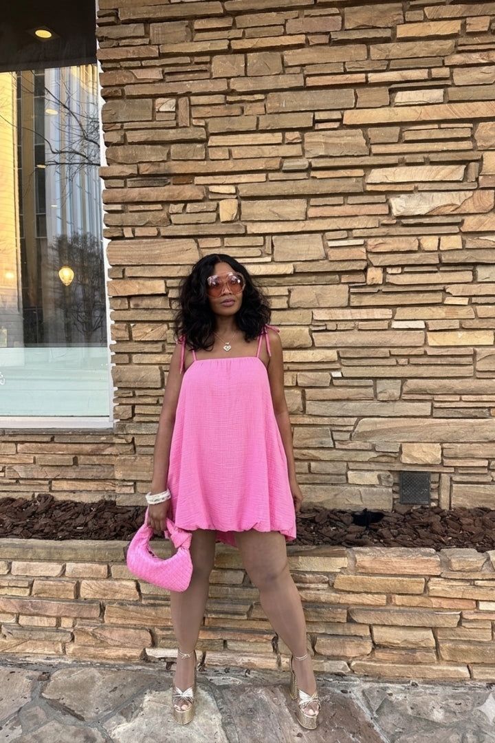 Spring Bloom Bubble hem dress - Candy Pink