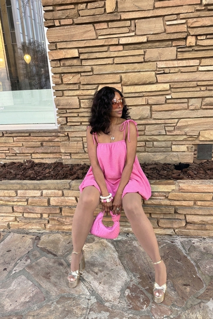 Spring Bloom Bubble hem dress - Candy Pink