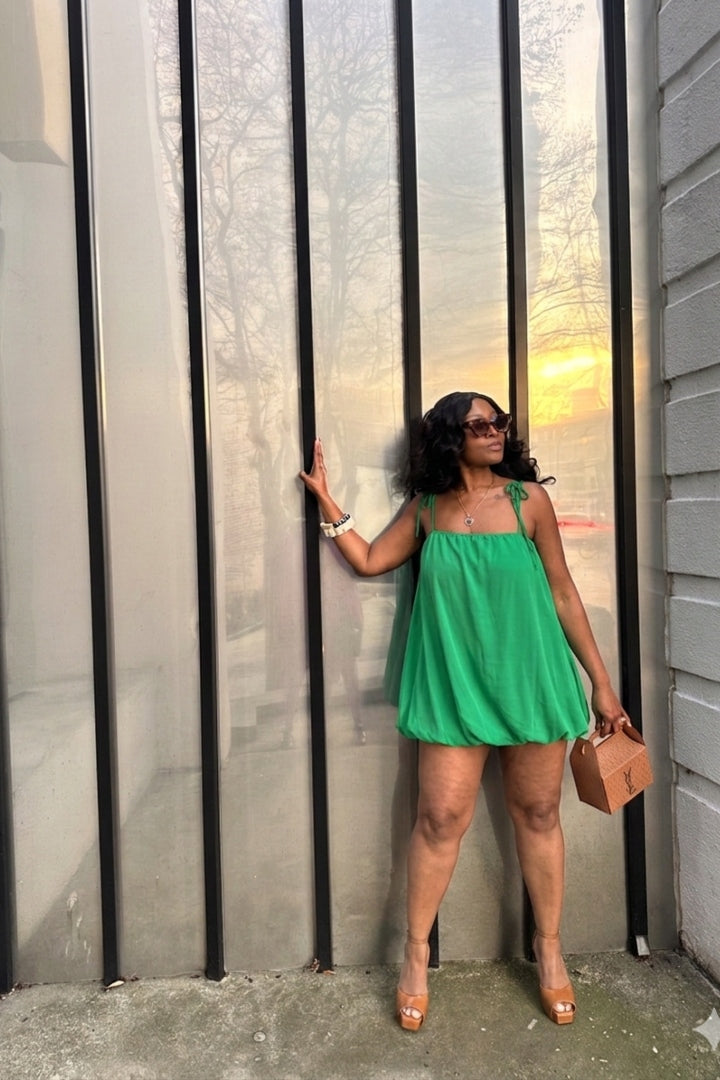 Bubble Hem Dress in Kelly Green