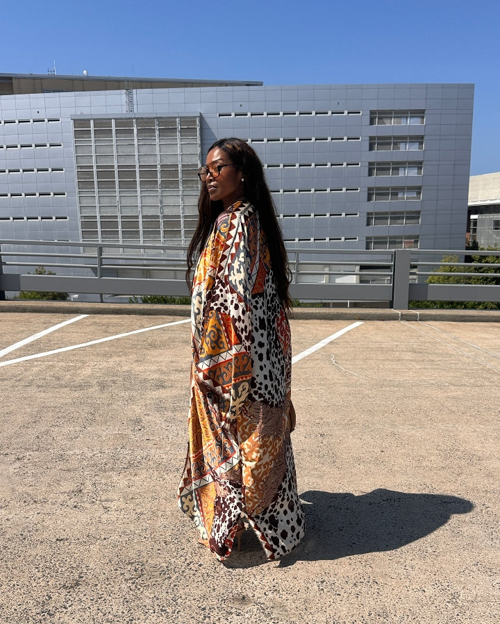 Rio Open Front Kimono Long Kimono - Chocolate Tan Cow Print  Blend Ships 7/13