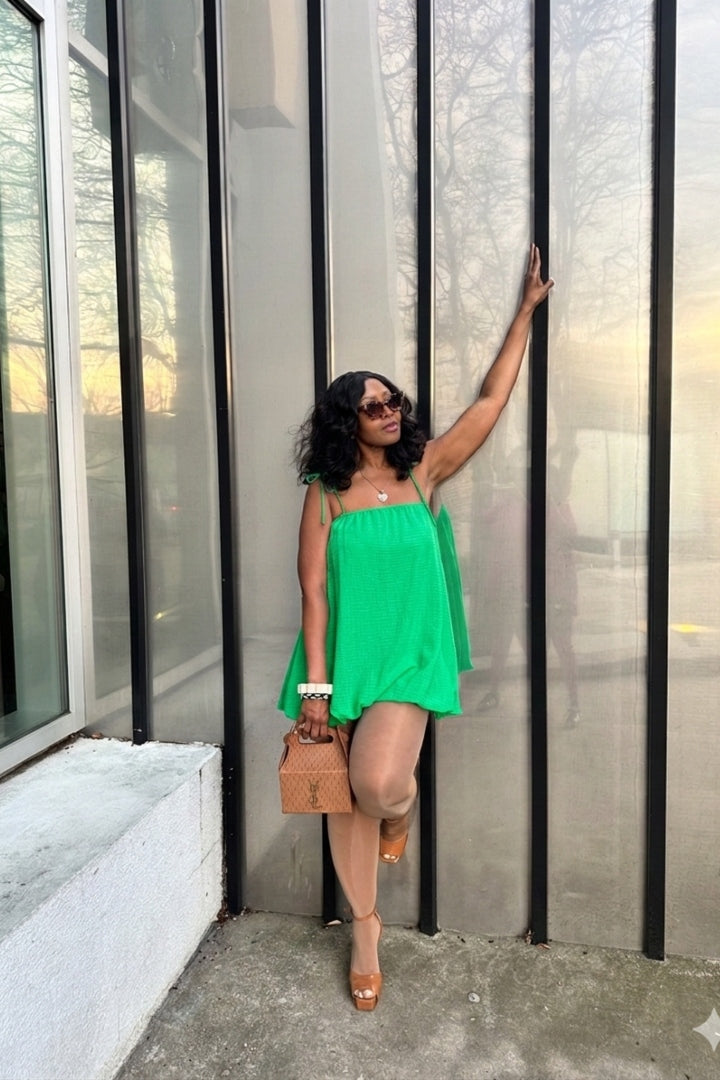 Spring Bloom Bubble hem dress - Kelly Green