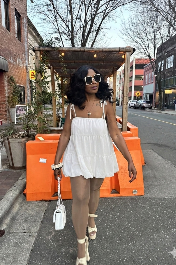 Spring Bloom Bubble hem dress - White