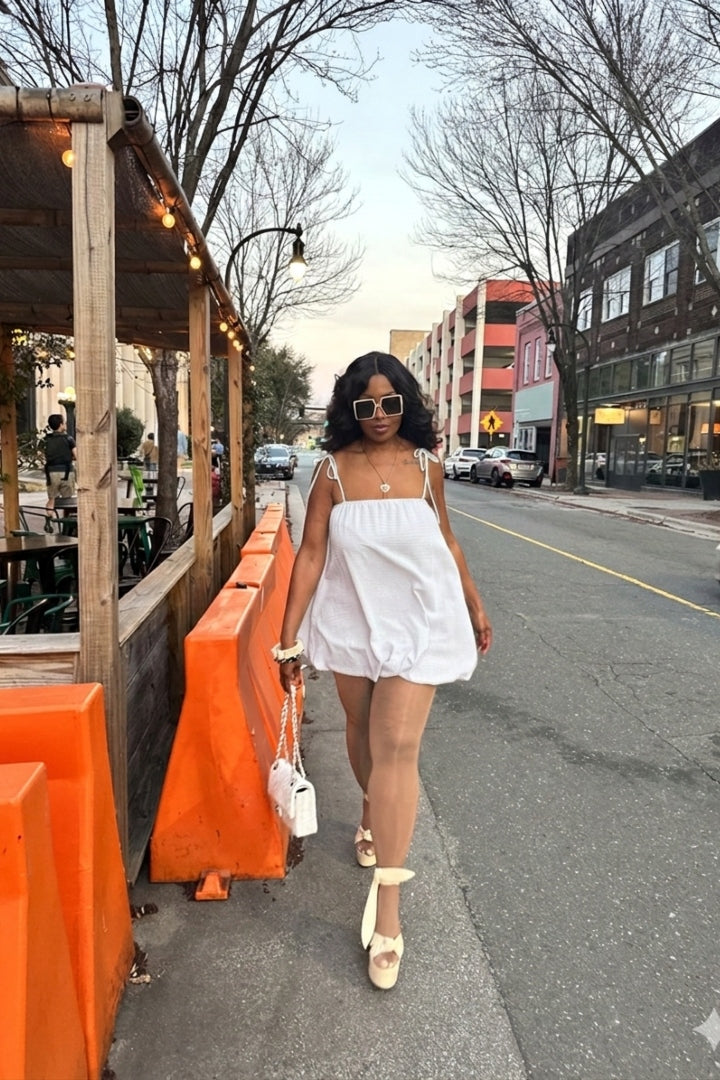 Spring Bloom Bubble hem dress - White