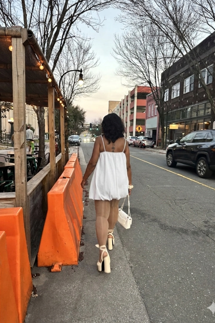 Spring Bloom Bubble hem dress - White