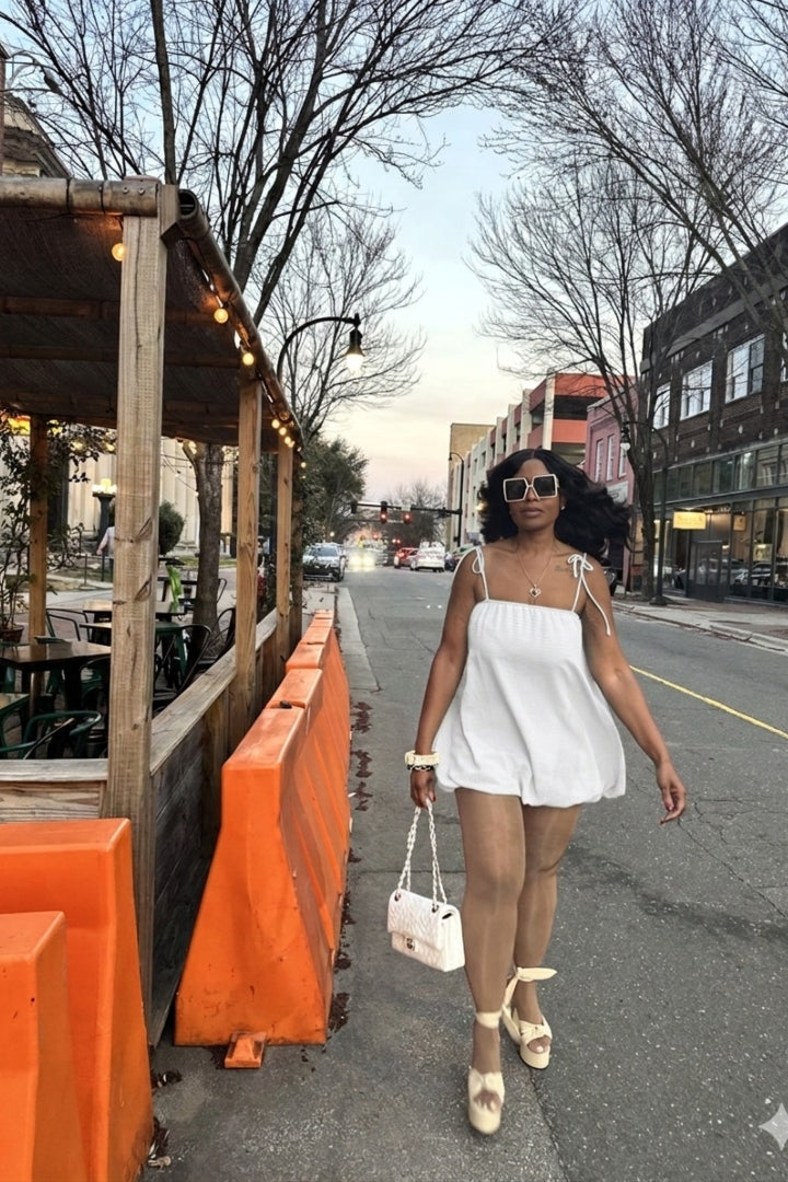 Spring Bloom Bubble hem dress - White