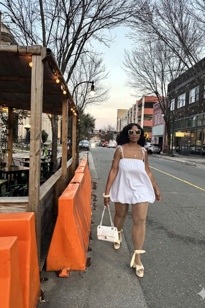 Spring Bloom Bubble hem dress - White