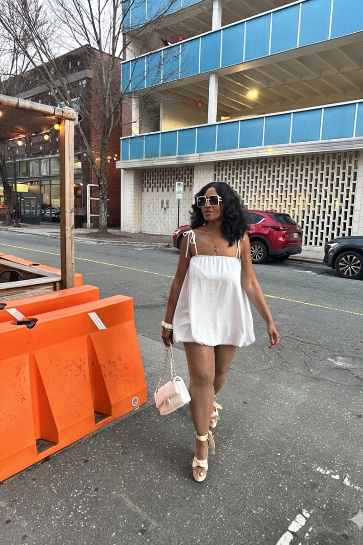 Spring Bloom Bubble hem dress - White