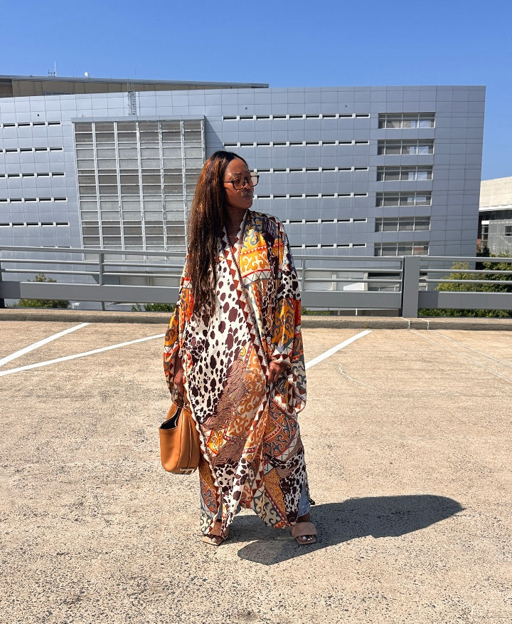 Rio Open Front Kimono Long Kimono - Chocolate Tan Cow Print  Blend Ships 7/13