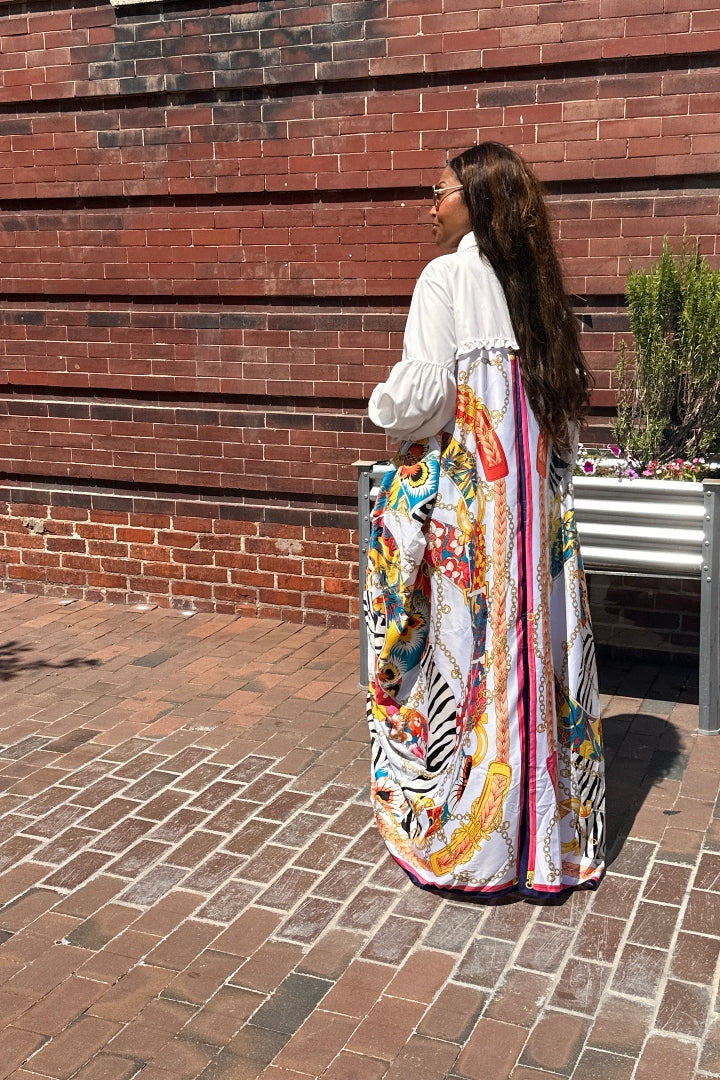 RESTOCKED Remix and Open-Front Satin Kimono Shirt for Women  - Pink Blue Orange Yellow Zebra Print Blend
